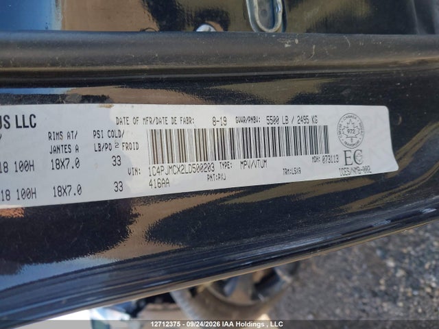 12712375 :رقم المزاد ، 1C4PJMCX2LD500203 vin ، 2020 Jeep Cherokee Altitude مزاد بيع