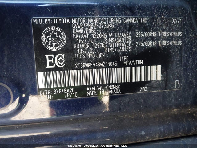 Aukcja sprzedaży 2024 Toyota Rav4 Hybrid Xle, vin: 2T3RWRFV4RW211045, numer aukcji: 12694679