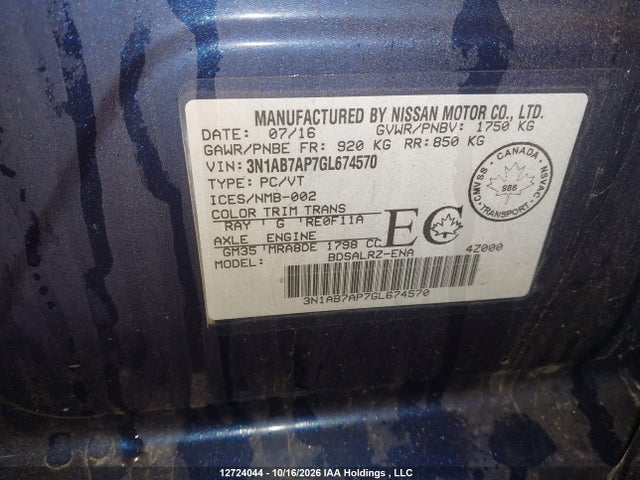 3N1AB7AP7GL674570 Nissan Sentra 1.8 S/1.8 Sl/1.8 Sr/1.8 Sv