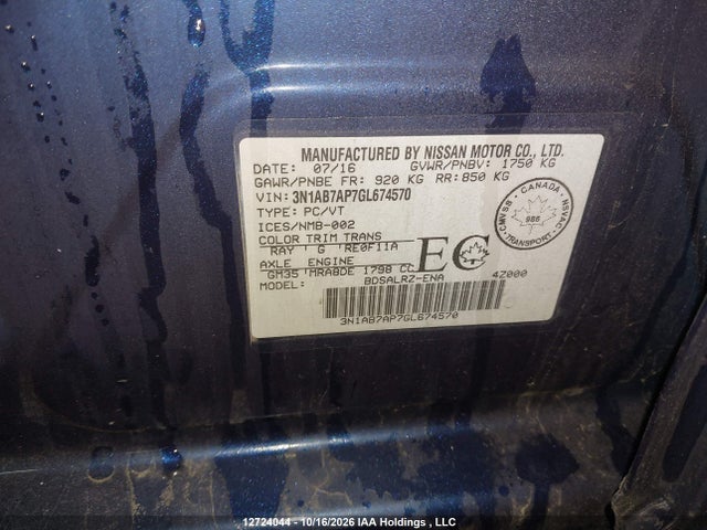 3N1AB7AP7GL674570 Nissan Sentra 1.8 S/1.8 Sl/1.8 Sr/1.8 Sv