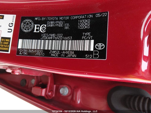 JTDKAMFP6N3216653 Toyota PRIUS PRIME