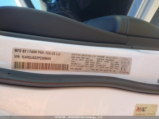 Продаж на аукціоні авто 2023 Dodge Durango Sxt Launch Edition, vin: 1C4RDJAG2PC599649, номер лоту: 12724109
