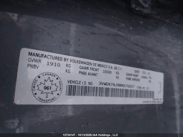 Продаж на аукціоні авто 2011 Volkswagen Jetta, vin: 3VWDX7AJ9BM370227, номер лоту: 12724147