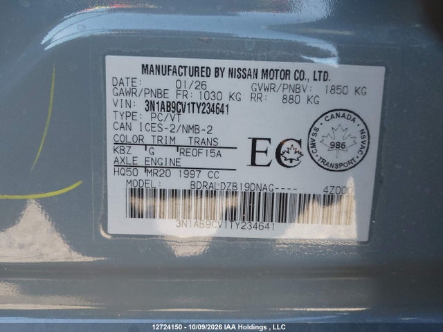 Aukcja sprzedaży 2026 Nissan Sentra Sv Cvt, vin: 3N1AB9CV1TY234641, numer aukcji: 12724150