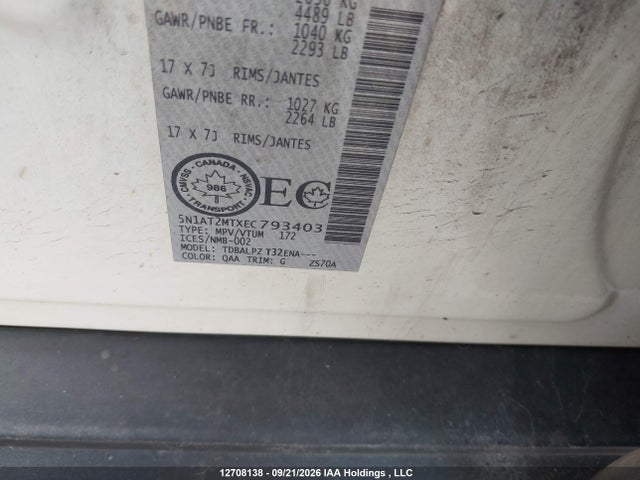 Nissan Rogue S/sl/sv 2014 5N1AT2MTXEC793403 Image 9