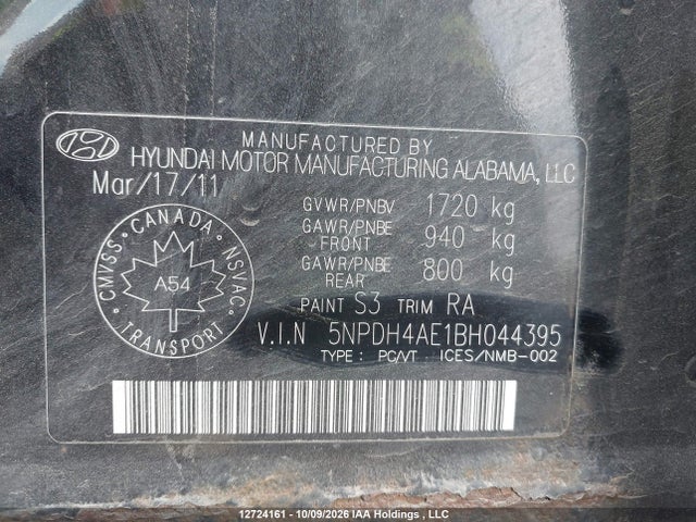 Продажа на аукционе авто 2011 Hyundai Elantra Gl, vin: 5NPDH4AE1BH044395, номер лота: 12724161