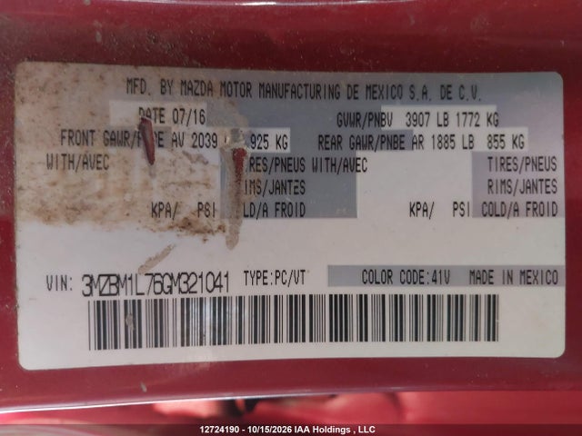 3MZBM1L76GM321041 Mazda 3 TOURING