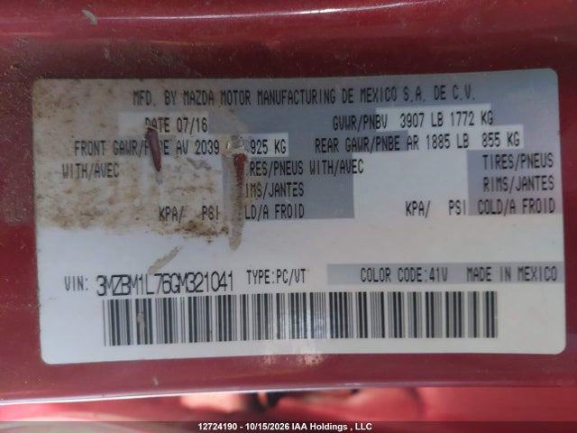 3MZBM1L76GM321041 Mazda 3 TOURING