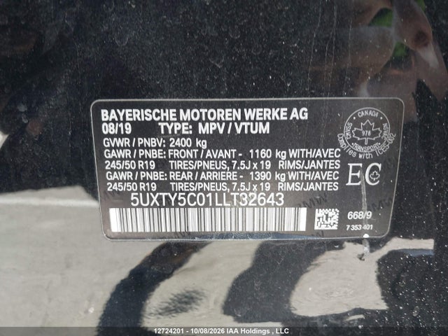 5UXTY5C01LLT32643 BMW X3 Xdrive30i