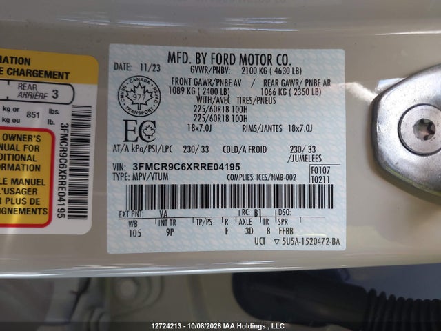 Продажа на аукционе авто 2024 Ford Bronco Sport Outer Banks, vin: 3FMCR9C6XRRE04195, номер лота: 12724213