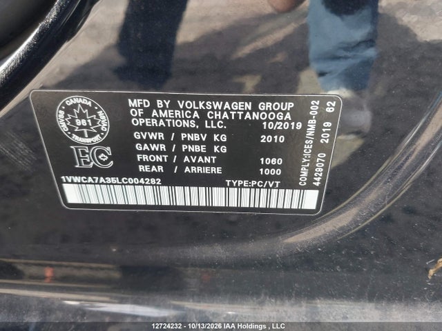 Auction sale of the 2020 Volkswagen Passat Sel, vin: 1VWCA7A35LC004282, lot number: 12724232