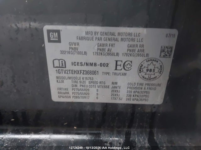 GMC SIERRA 1500 2015 1GTV2TEHXFZ368061 Image 20