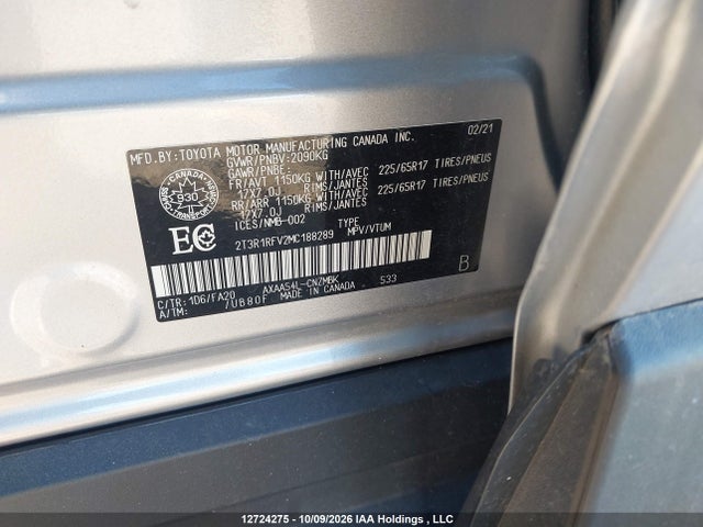 2T3R1RFV2MC188289 Toyota Rav4 Xle/xle Premium