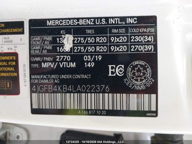 4JGFB4KB4LA022376 Mercedes-Benz Gle 350 4matic