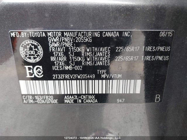 Toyota RAV4 LE 2015 2T3ZFREV2FW205449 Image 9