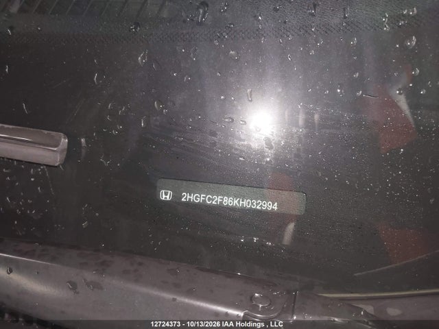 12724373 :رقم المزاد ، 2HGFC2F86KH032994 vin ، 2019 Honda Civic Sport مزاد بيع