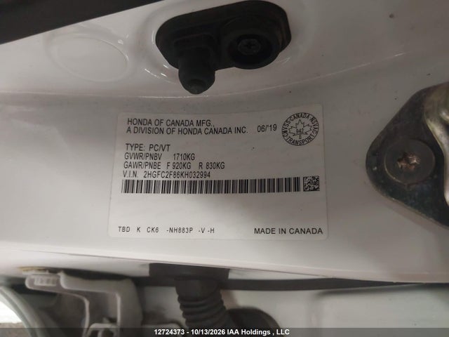 12724373 :رقم المزاد ، 2HGFC2F86KH032994 vin ، 2019 Honda Civic Sport مزاد بيع