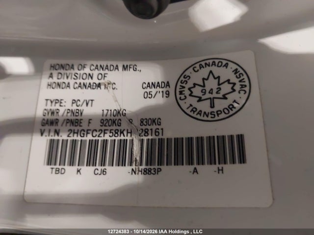 Honda Civic Lx 2019 2HGFC2F58KH028161 Image 19