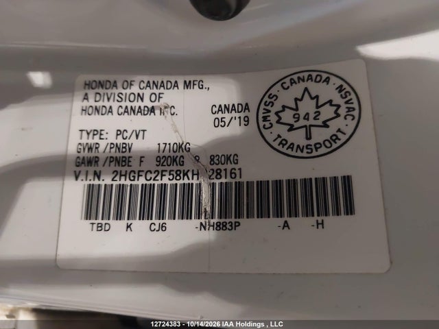 Honda Civic Lx 2019 2HGFC2F58KH028161 Image 9