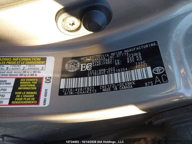 2T1BURHE1EC219354 Toyota Corolla L/le/le Pls/prm/s/s Pls