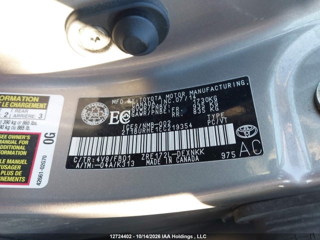 2T1BURHE1EC219354 Toyota Corolla L/le/le Pls/prm/s/s Pls