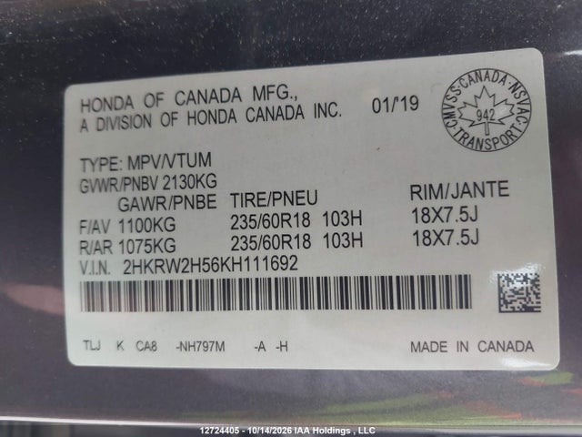 Honda CR-V 2019 2HKRW2H56KH111692 Image 18