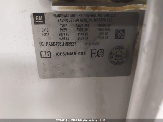 12724414 :رقم المزاد ، 1G1RA6E40EU158527 vin ، 2014 Chevrolet Volt مزاد بيع