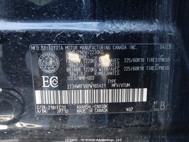 2T34WRFV6PW165421 Toyota Rav4 Hybrid Se