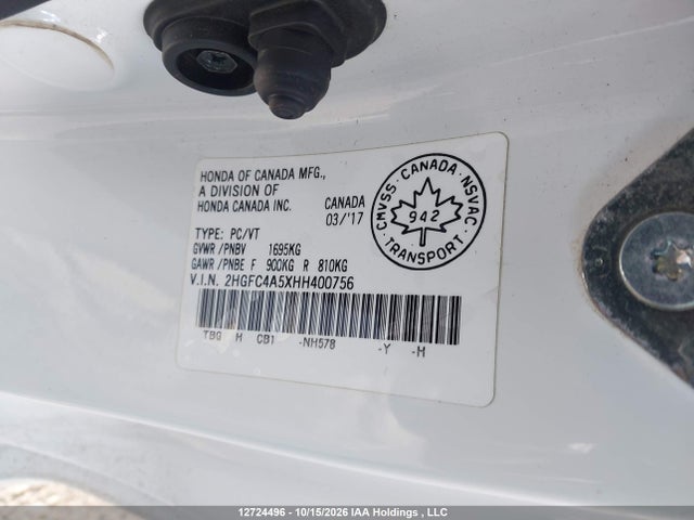 12724496 :رقم المزاد ، 2HGFC4A5XHH400756 vin ، 2017 Honda Civic Lx مزاد بيع