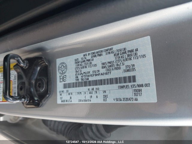Продажа на аукционе авто 2017 Ford F-150 Xlt, vin: 1FTFW1EF9HFA01877, номер лота: 12724547