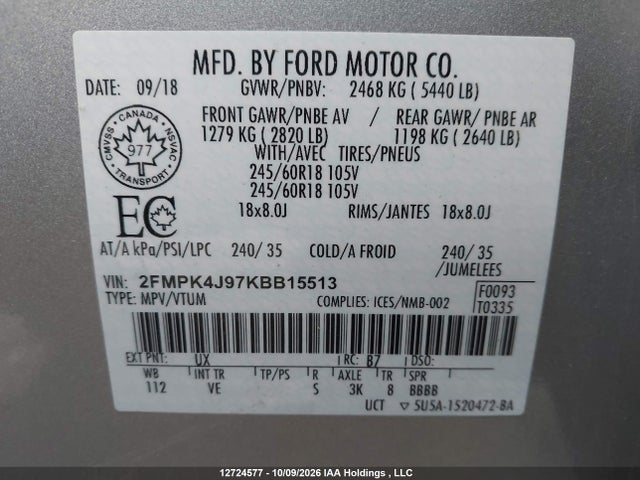 Ford EDGE SEL 2019 2FMPK4J97KBB15513 Image 9