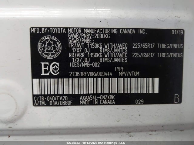 Toyota RAV4 LE 2019 2T3B1RFV8KW009444 Image 9