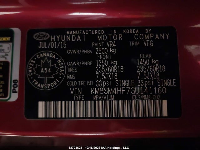 KM8SM4HF7GU141160 Hyundai SANTA FE XL