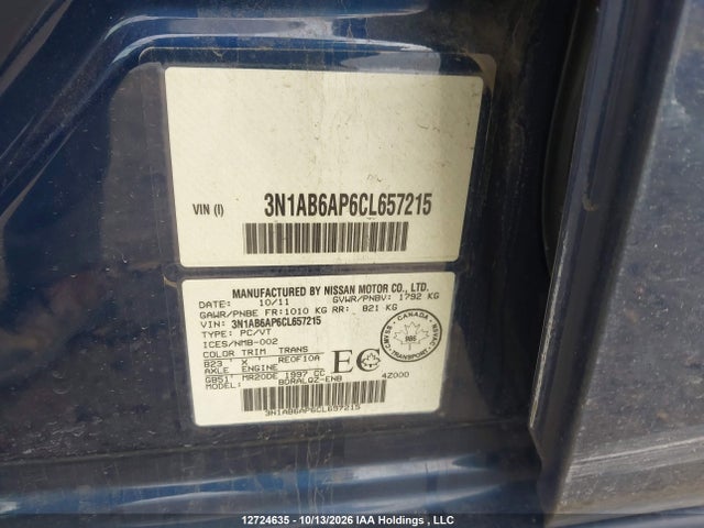 Aukcja sprzedaży 2012 Nissan Sentra 2.0, vin: 3N1AB6AP6CL657215, numer aukcji: 12724635