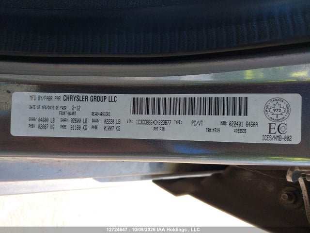 Продаж на аукціоні авто 2012 Chrysler 200 Touring, vin: 1C3CCBBGXCN223877, номер лоту: 12724647