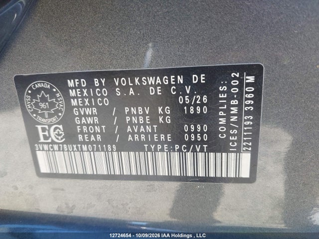 Продажа на аукционе авто 2026 Volkswagen Jetta Trendline, vin: 3VWCW7BUXTM071189, номер лота: 12724654