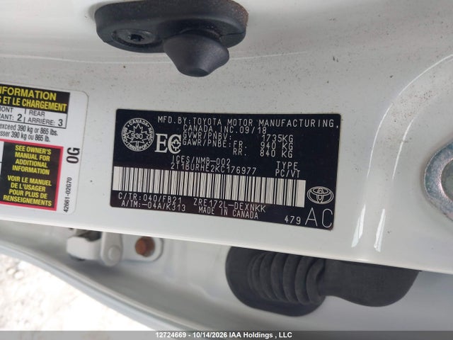 Auction sale of the 2019 Toyota Corolla Le, vin: 2T1BURHE2KC176977, lot number: 12724669