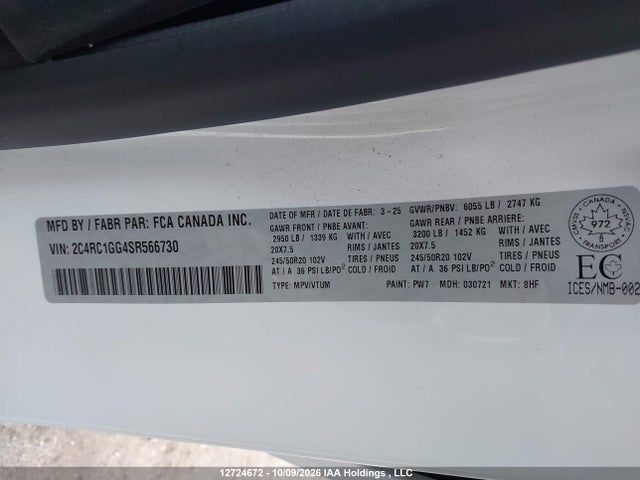 Продаж на аукціоні авто 2025 Chrysler Pacifica Limited, vin: 2C4RC1GG4SR566730, номер лоту: 12724672