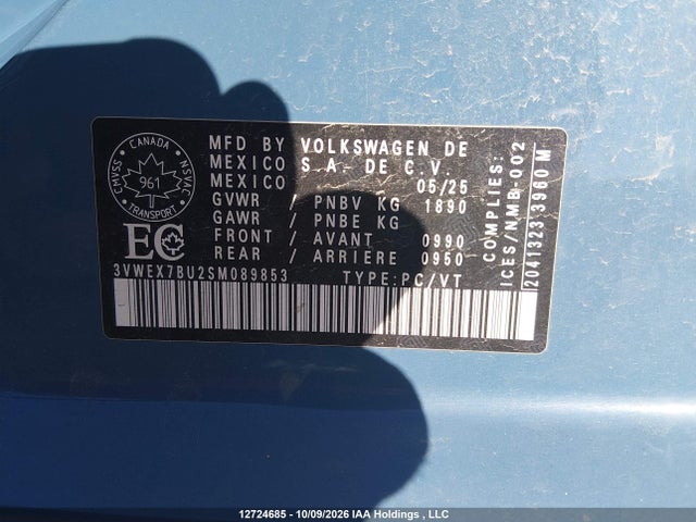 12724685 :رقم المزاد ، 3VWEX7BU2SM089853 vin ، 2025 Volkswagen Jetta Se مزاد بيع