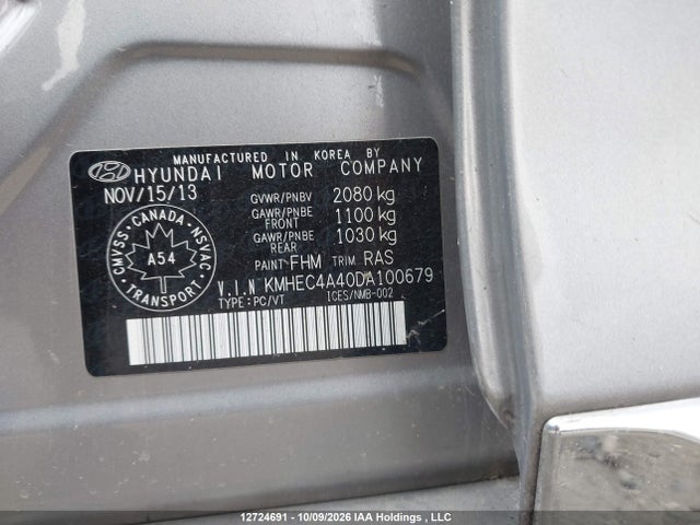 12724691 :رقم المزاد ، KMHEC4A40DA100679 vin ، 2013 Hyundai Sonata Hybrid Hybrid مزاد بيع