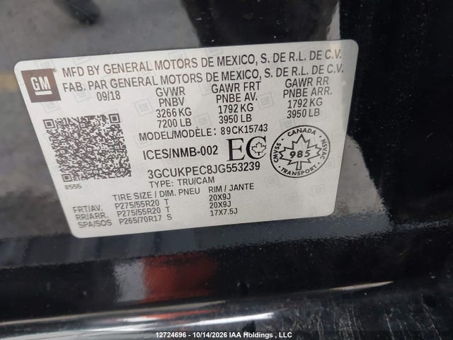 Aukcja sprzedaży 2018 Chevrolet Silverado 1500 Custom, vin: 3GCUKPEC8JG553239, numer aukcji: 12724696