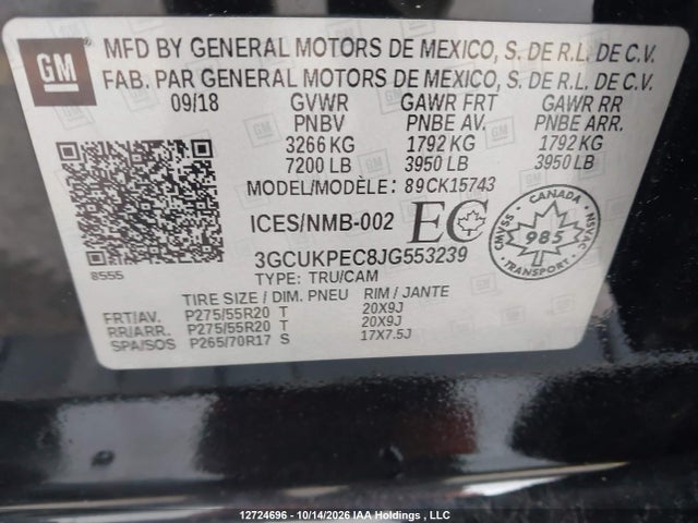 Aukcja sprzedaży 2018 Chevrolet Silverado 1500 Custom, vin: 3GCUKPEC8JG553239, numer aukcji: 12724696