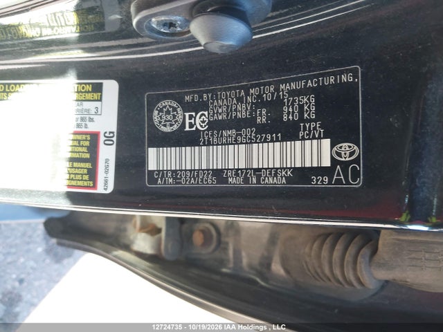 2016 Toyota Corolla S მანქანა იყიდება აუქციონზე, vin: 2T1BURHE9GC527911, აუქციონის ნომერი: 12724735