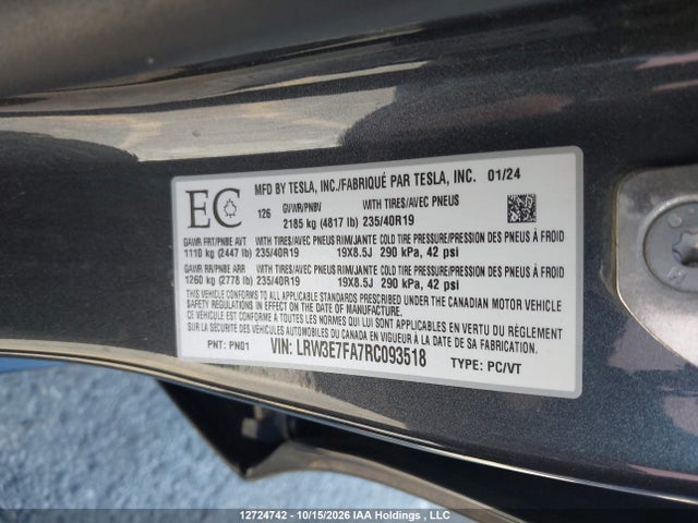 LRW3E7FA7RC093518 Tesla MODEL 3