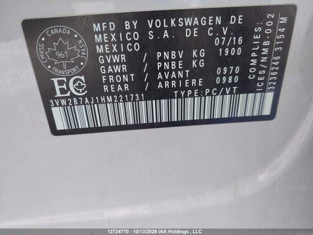 3VW2B7AJ1HM221731 Volkswagen Jetta 1.4 Tsi Trendline+