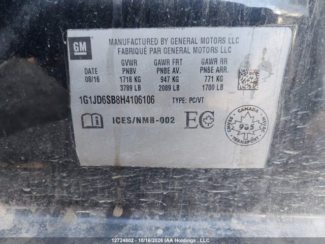 1G1JD6SB8H4106106 Chevrolet Sonic Lt Auto