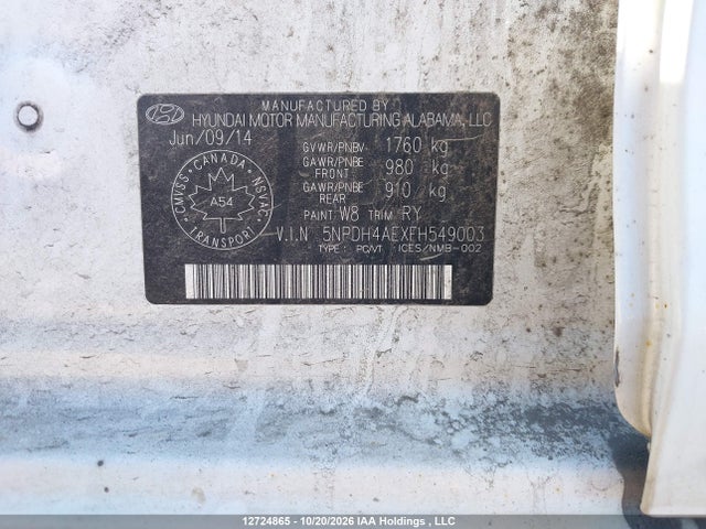 Hyundai ELANTRA GL 2015 5NPDH4AEXFH549003 Image 9