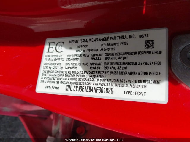 Tesla MODEL 3 2022 5YJ3E1EB4NF301829 Image 20