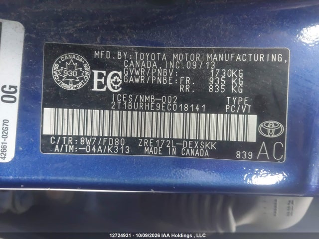 Toyota Corolla S 2014 2T1BURHE9EC018141 Image 9