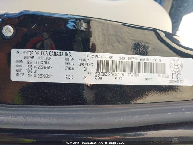 Dodge Grand Caravan Cvp/sxt 2019 2C4RDGBG5KR780357 Image 9